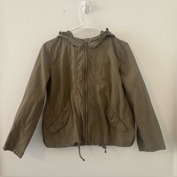 J. Crew Jackets & Blazers - J. Crew Olive Green Full Zip Cinch Crop Waist Hoodie Windbreaker Jacket